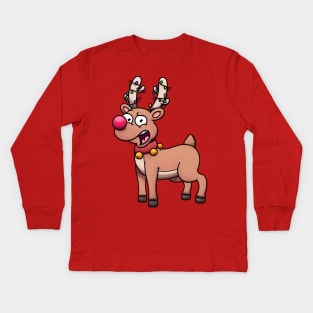 Cute Christmas Reindeer With Christmas Lights Kids Long Sleeve T-Shirt